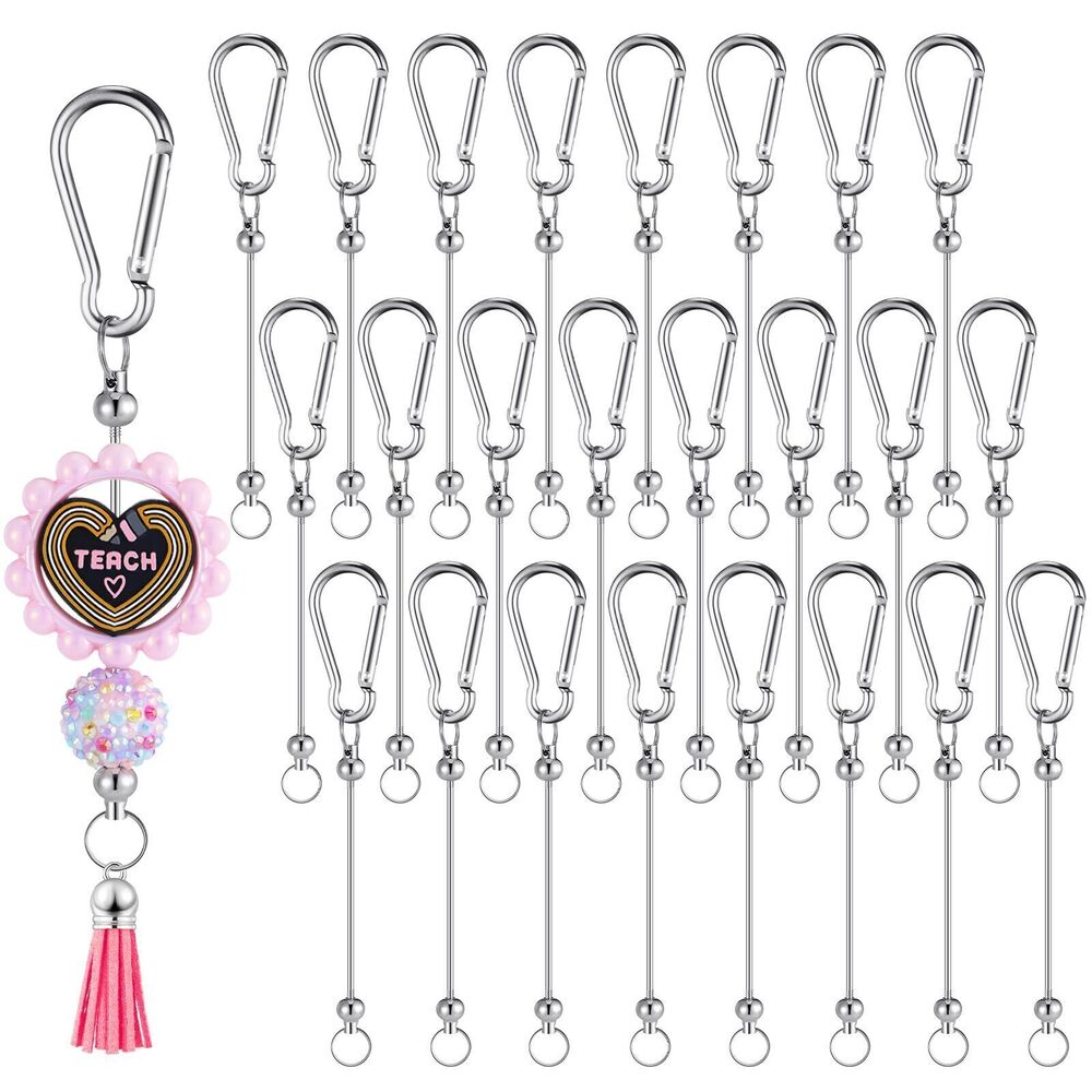 9927 24 Pieces Beadable Keychain Bars Bulk DIY Bead Blank Sliver Snap Hook